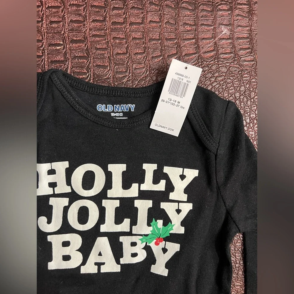 NWT old Navy Baby Christmas One Piece onesie Romper Holly Jolly 12 18 Months
